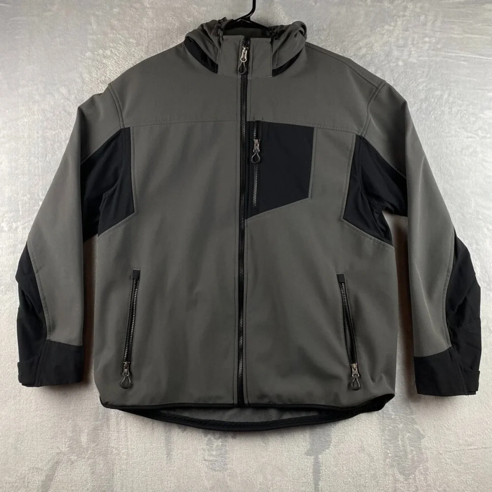 Duluth Trading Jacket Men Large Gray Black Hill Windfront Softshell Fleece Lined